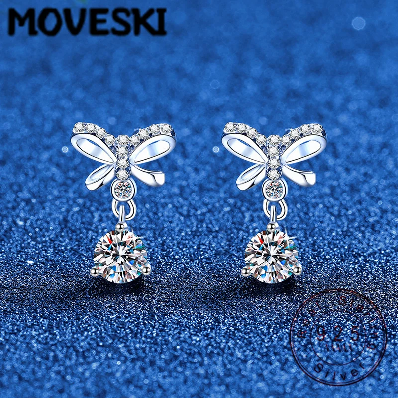 

MOVESKI 925 Sterling Silver Butterfly Moissanite Drop Earrings Sparkling Bridal Jewelry for Women