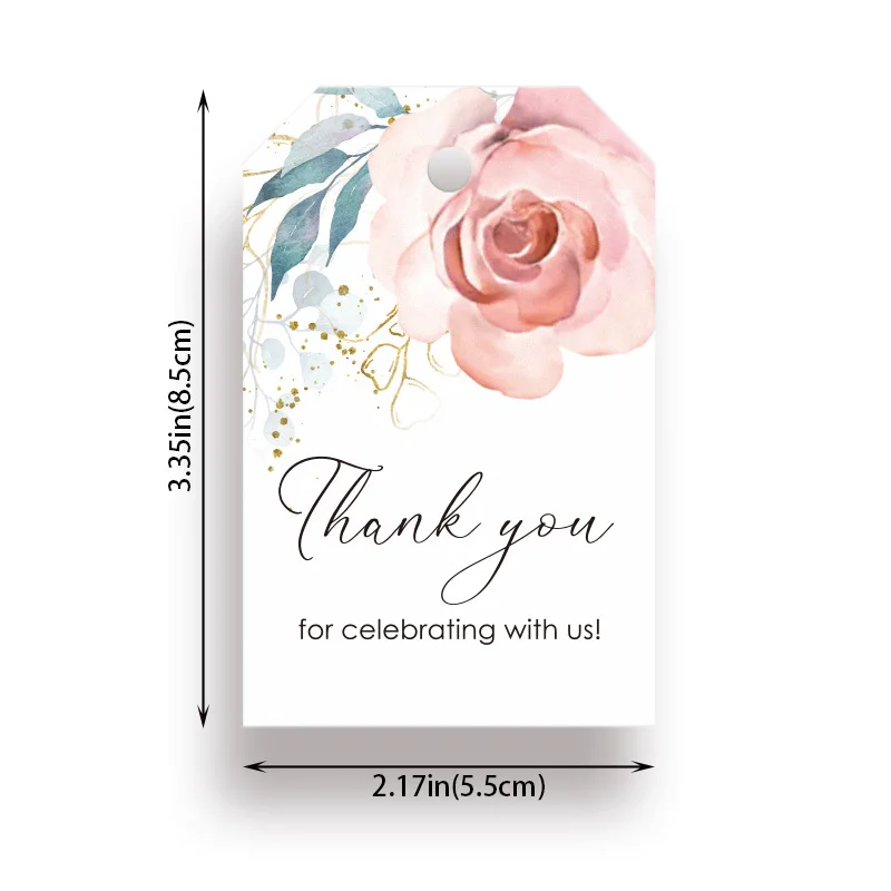 Thank You Tag Flower Print Paper Cards Small Goods Gift Present Package Hang Tag Labels Wedding Decoration DIY Crafts 48/50pcs