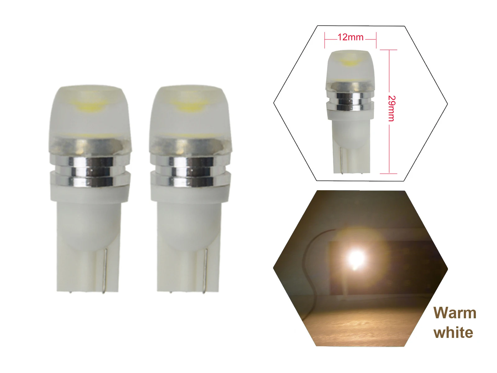 

2Pcs T10 Wedge T8.5 SMD LED Dashboard Side Light Bulbs Milk Lens 168 194 192 DC 12V Warm White 3000K