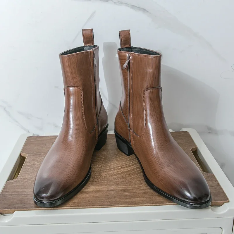 Classic Comfy Ankle Boots Botas Fashion Men's Casual Leather Chelsea Boots New Design High Top Shoes Pointed Toe Business Shoes