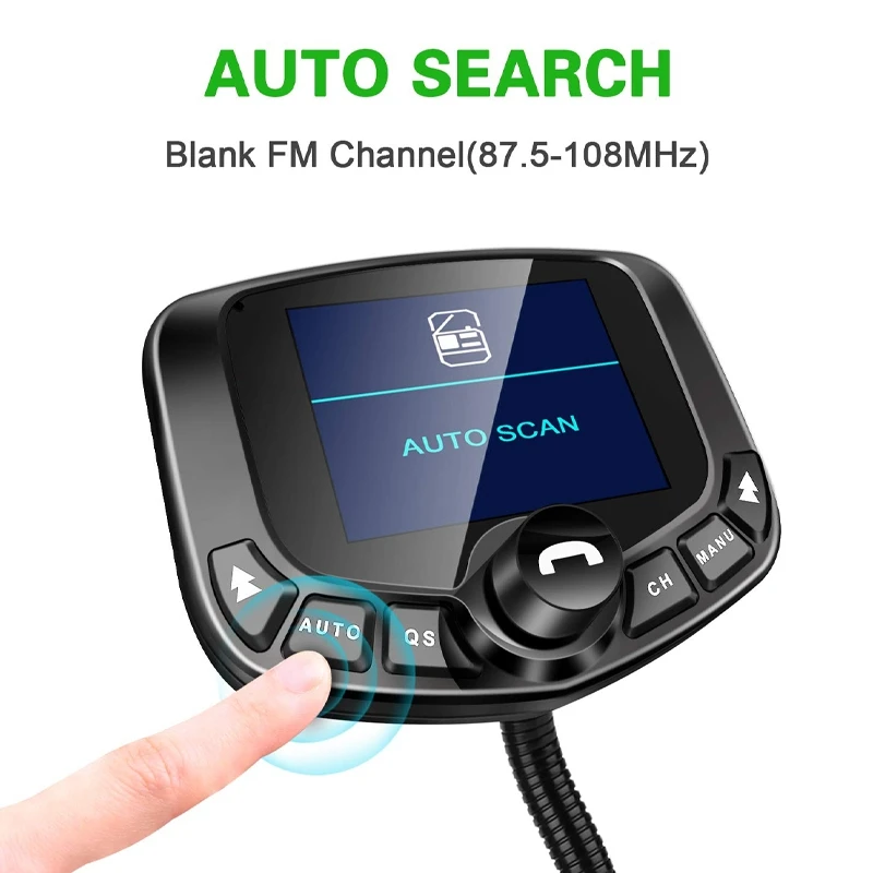 Transmisor FM Bluetooth para coche, adaptador de Radio inalámbrico, Kit de manos libres, pantalla a Color de 1,8 pulgadas, carga rápida QC3.0