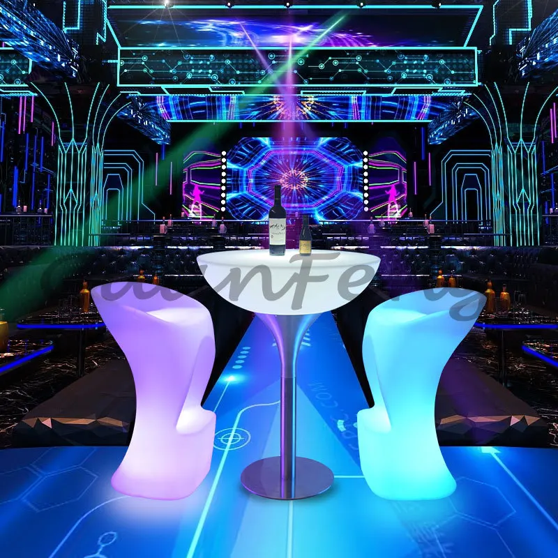 

LED Luminous Coffee Table Wine Bar Stool Creative Table and Chair Set Clear Bar Chair Modern Box Round Table Loose