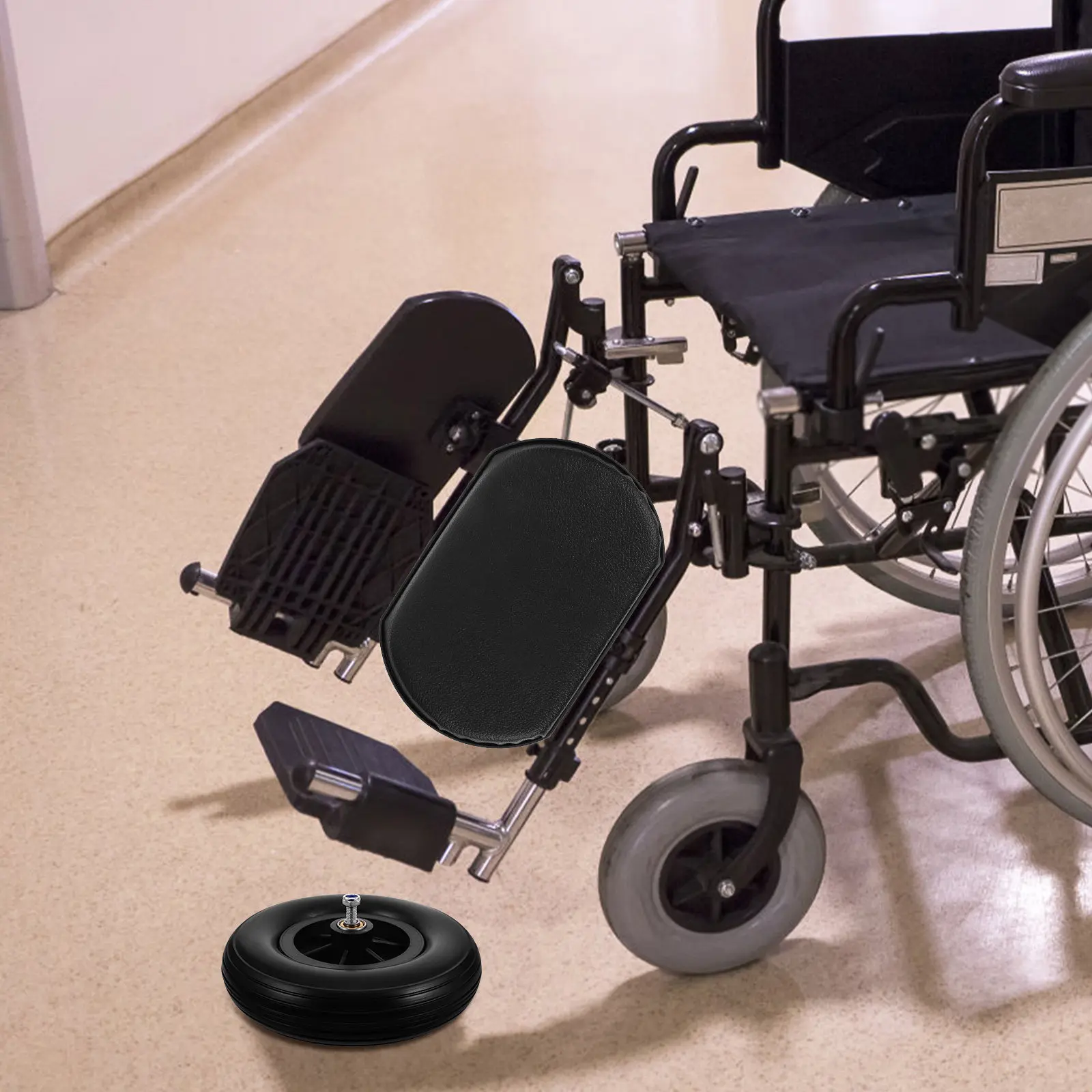 

Solid PU Wheelchair Front Wheels Large Diameter Anti-Slip Replacement Parts for Seniors Manual Electric Power Wheelchairs