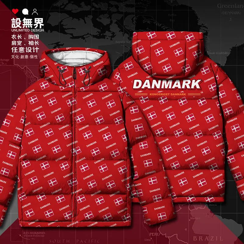 

Denmark Danish DNK country flag White duck down Jackets Man Design puffer jacket printing Casual fashion Warm down coat Winter