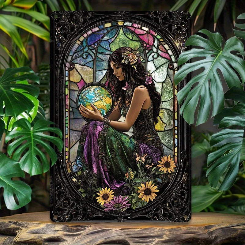 8x12inch, Aluminum Tin Sign, Little Fairy with Earth, Artistic Wall Decor, Home, Restaurant, Metal Craft, Artist Drawing Set