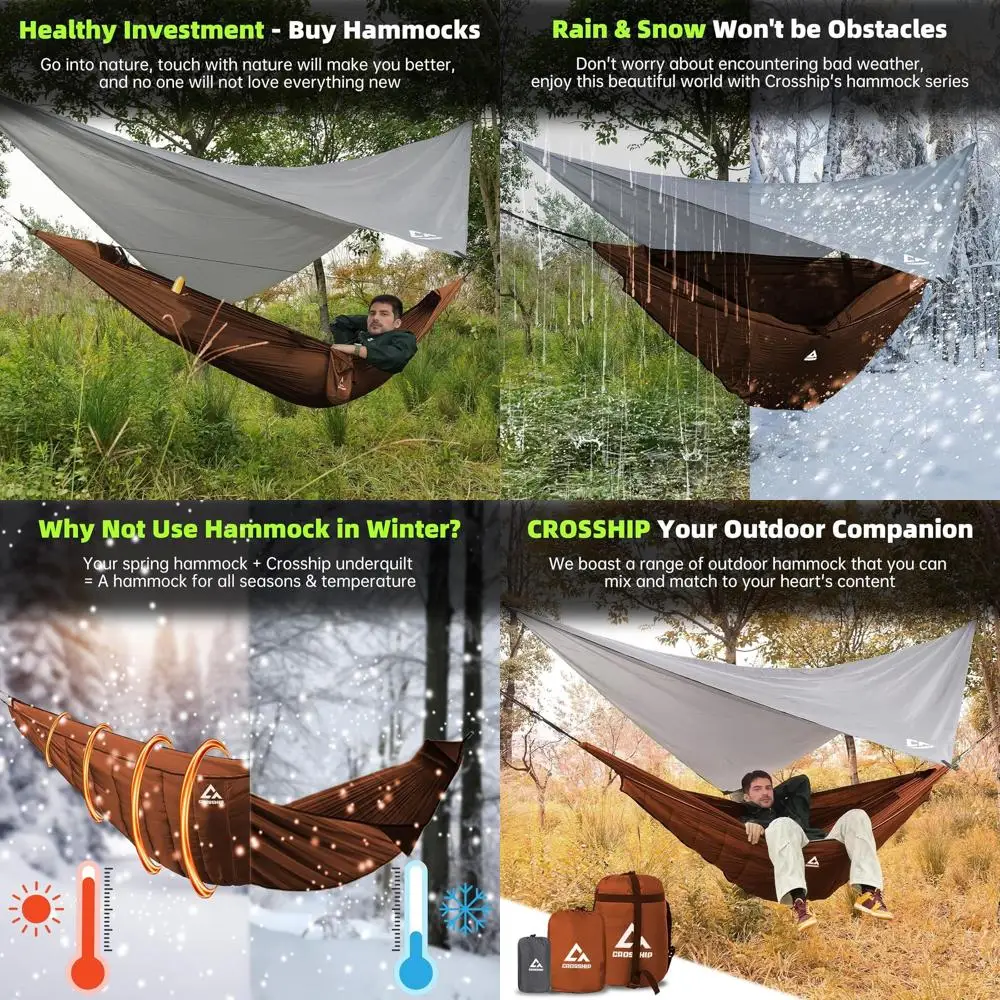 

2 Person Portable Camping Hammock Set with Mosquito Net, Underquilt, and Rain Fly Tarp for Hiking, Backpacking, Travel, Backyard