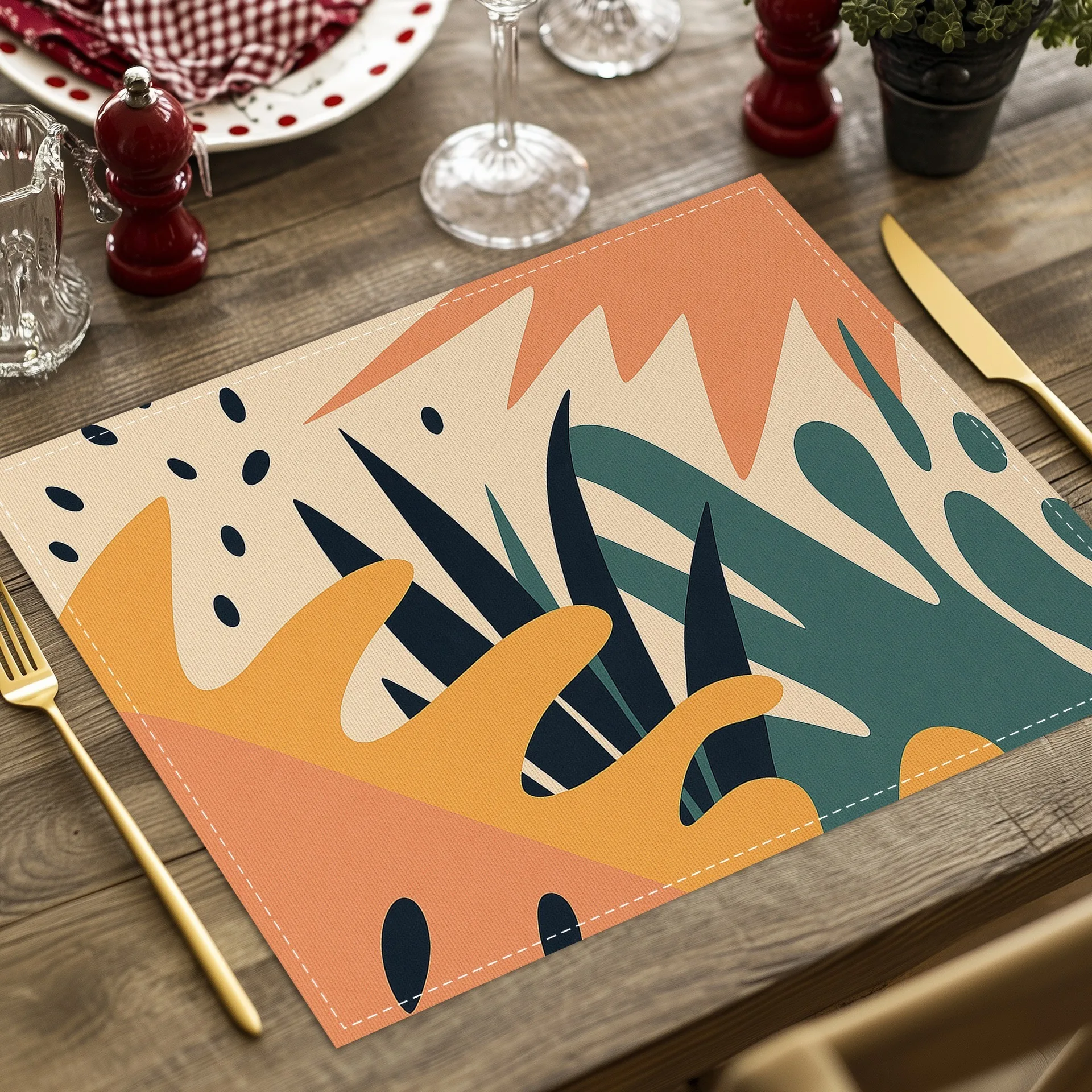 1-Piece Leaf Pattern Placemat, Durable & Washable, Daily Home Dining Table Placemat