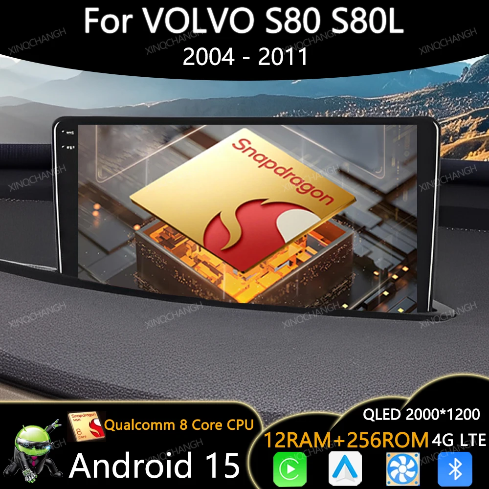 Android 15 Radio del coche para VOLVO S80 S80L V70 2004 2005 2006 2007 2008 2009 2010 2011 reproductor de vídeo Multimedia Carplay Auto GPS BT