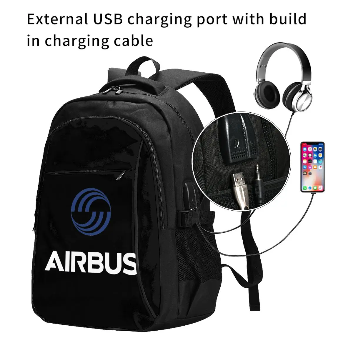 Airbus Logo Usb Backpacks Fashion Tote Travel Hiking Usb Port Notebook Bags