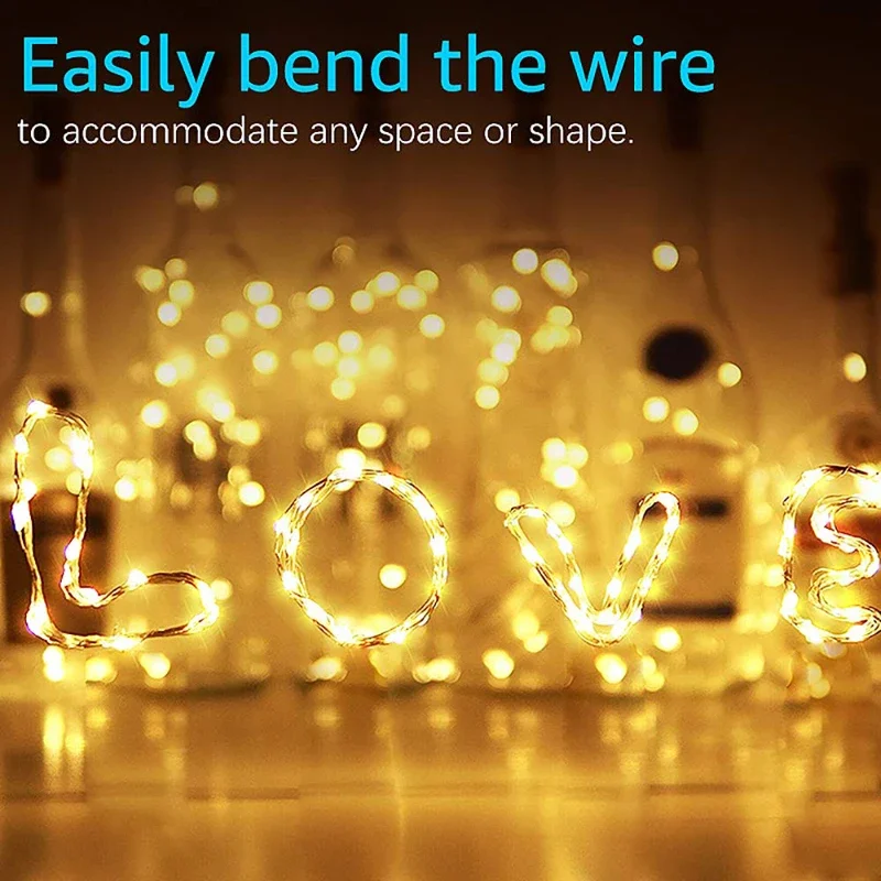 Copper Wire LED String Lights, Iluminação de Natal, Guirlanda de fadas para árvore de Natal, Decoração de festa de casamento, 1m, 2m, 3m, 5m