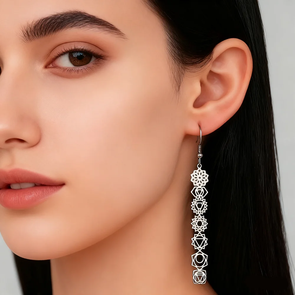 Cazador 7 شقرا زهرة انخفاض الأقراط الطويلة للنساء الفولاذ المقاوم للصدأ اليوغا التأمل مجوهرات أقراط تميمة حماية هدية