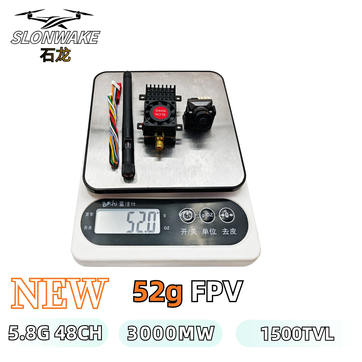 SLONWAKE 3000mW VTX 5.8G 48CH PitMode 200mW/500mW/1000mW/3000mW Output Long Range Transmitter and 1500TVL night vision camera