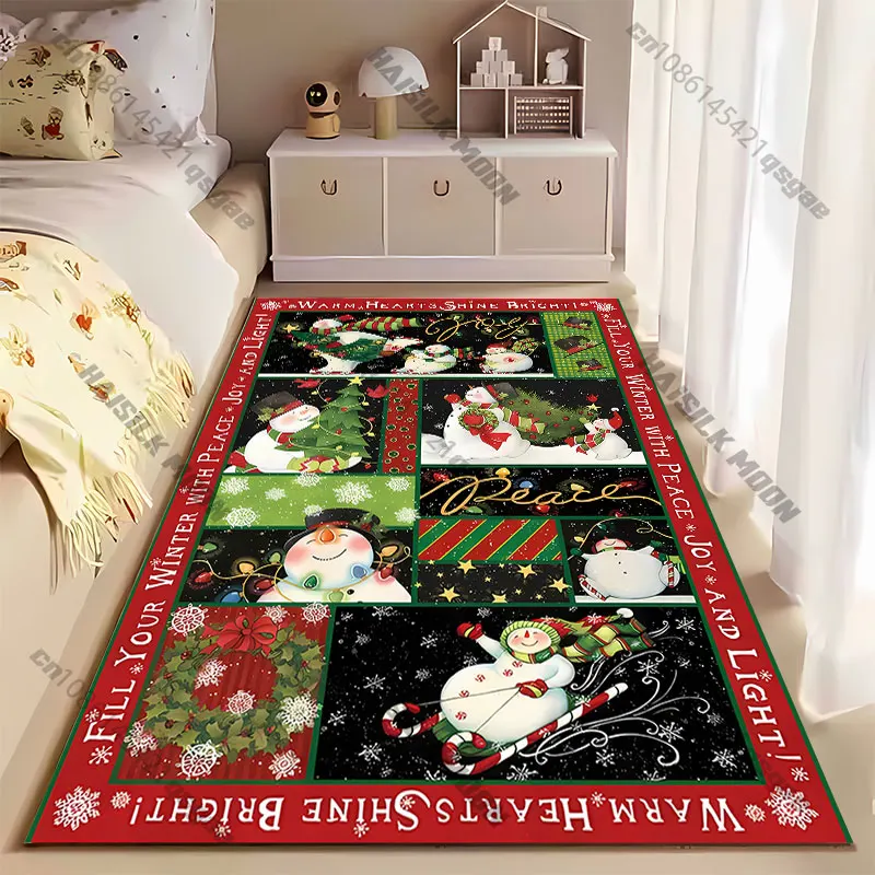 Holiday joy peace snowmen Christmas carpet Yoga living room room decor children's crawling mat doormat area rug games mat