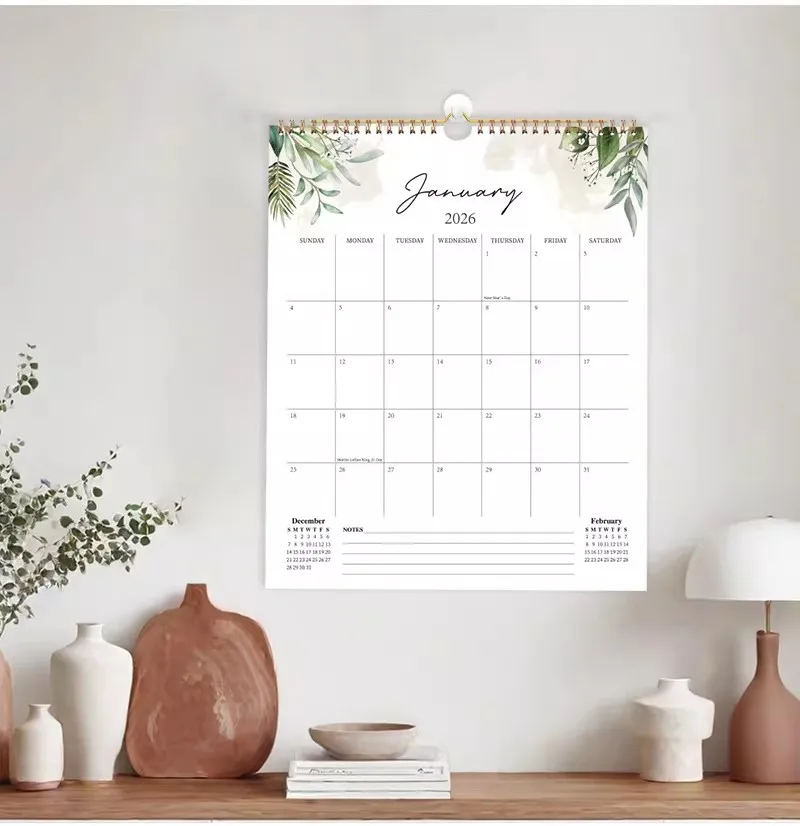 

Английский календарь на 2026 год, настенный календарь-планировщик, домашний офис, 12 месяцев, ежедневный еженедельный ежемесячный план, органайзер, расписание