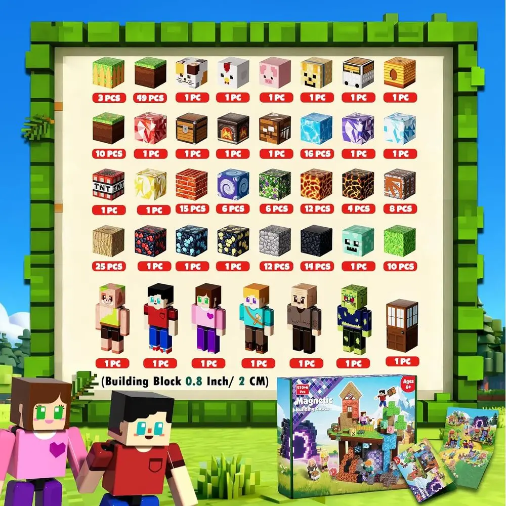 Ensemble de construction magnétique 210 pièces avec 8 figurines d'action, jouets STEM 2025 pour enfants, cadeau de noël, apprentissage imaginatif pour garçons et