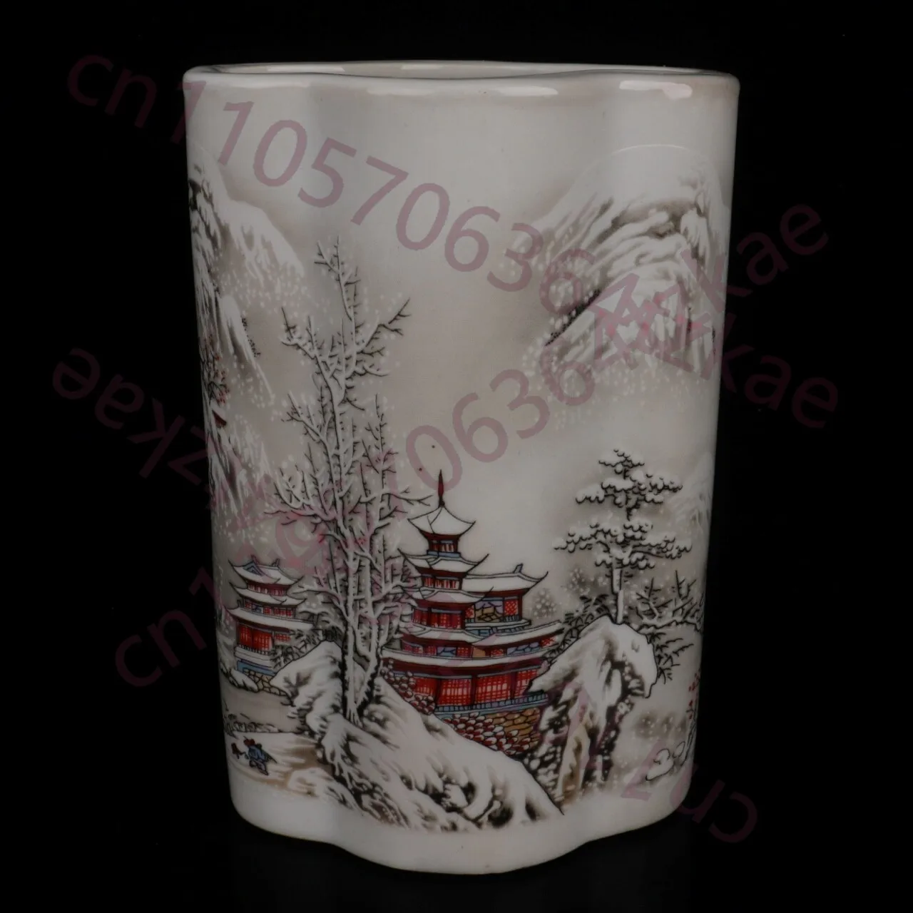 

6,9-дюймовая коллекционная китайская фарфоровая кувшинка для кистей с изображением заснеженного пейзажа в стиле Famille Rose