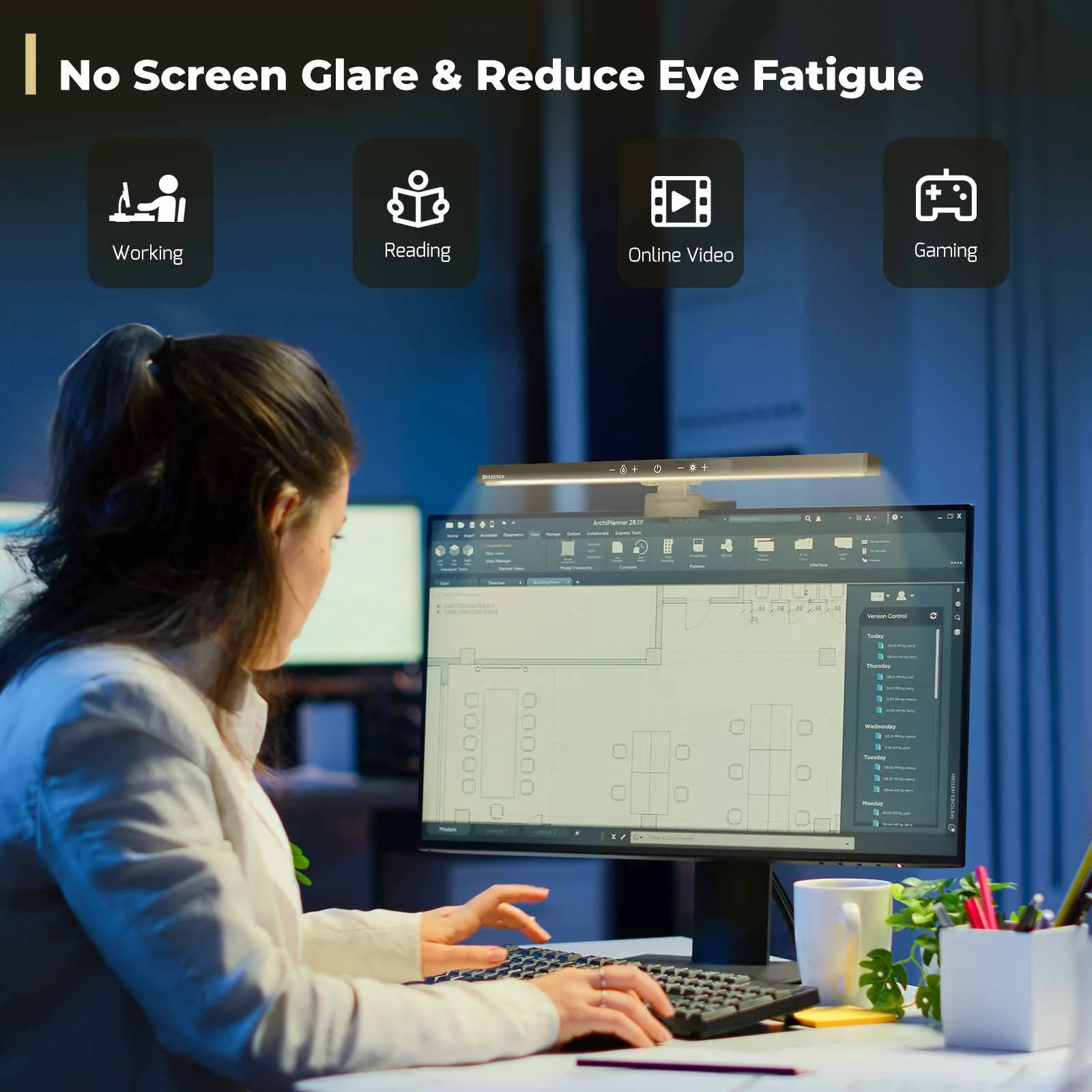 BM-ES1 Computer Screen Monitor Light Bar Stepless USB Powered LED Reading Desk Lamps 5 Color Temperatures Screen Hanging Light