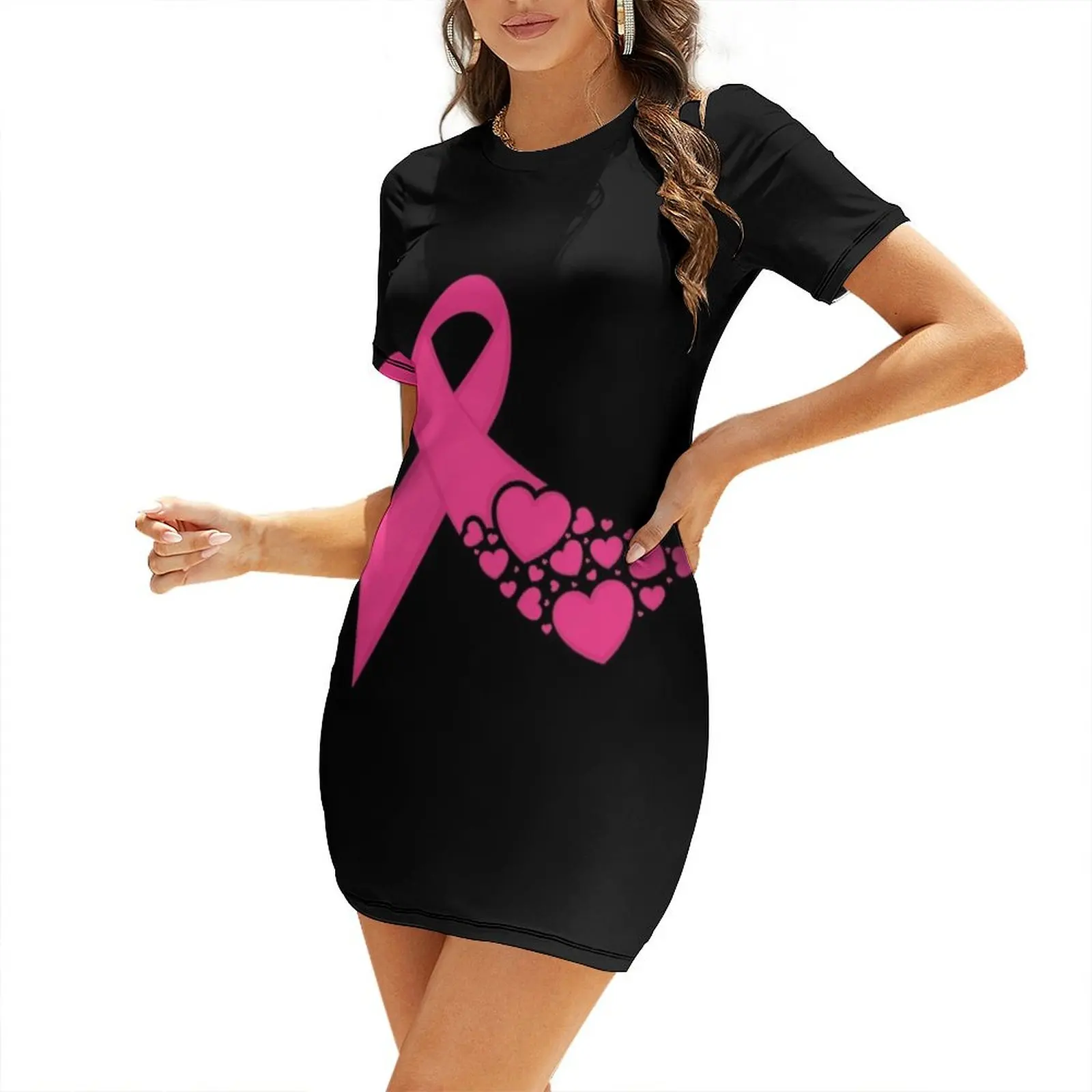 

Breast Cancer Awareness Ribbon Short Sleeved Dress Evening dresses summer dresses ladies 2024