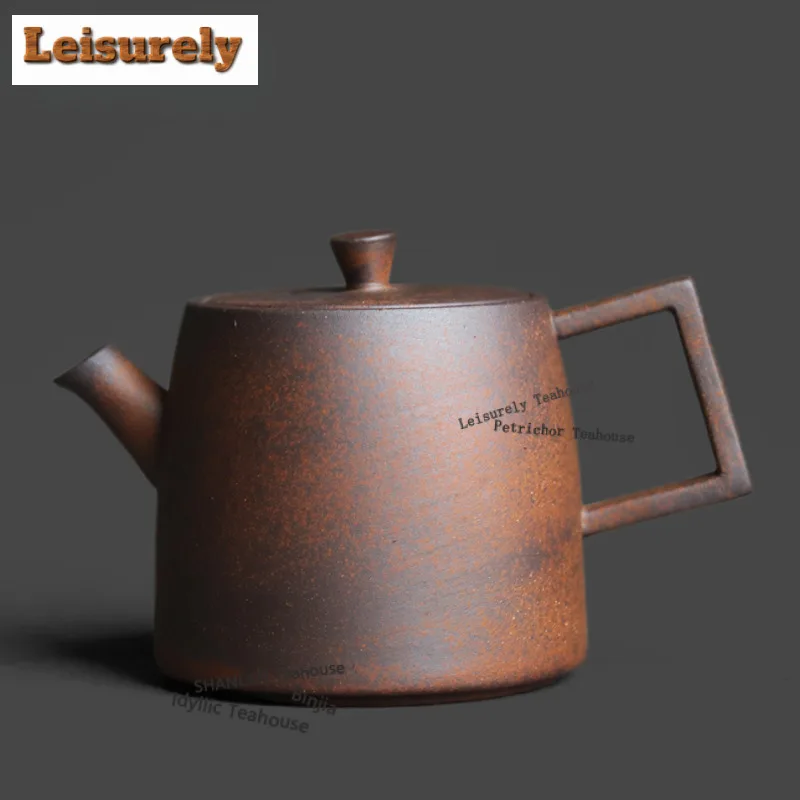 Rock Mineral Clay Material Square Rhythm Teapot Aesthetic Tea Infuser Pot Tea Brewing Kettle With Strainer Chinese Tea Set Gift