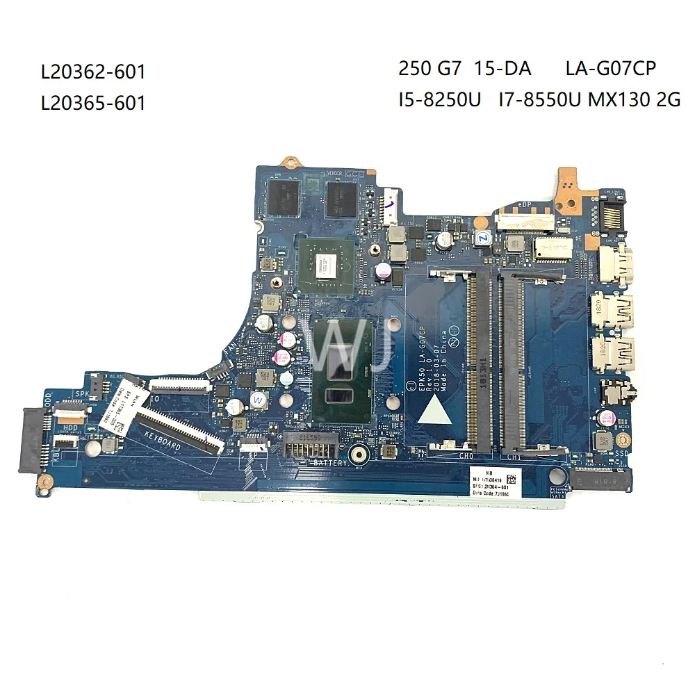 For HP 250 G7 15-DA  LA-G07CP  I5-8250U MX110 2G  I7-8550U MX130 2G  L20362-601 L20365-601  laptop Motherboard with 100% Tested