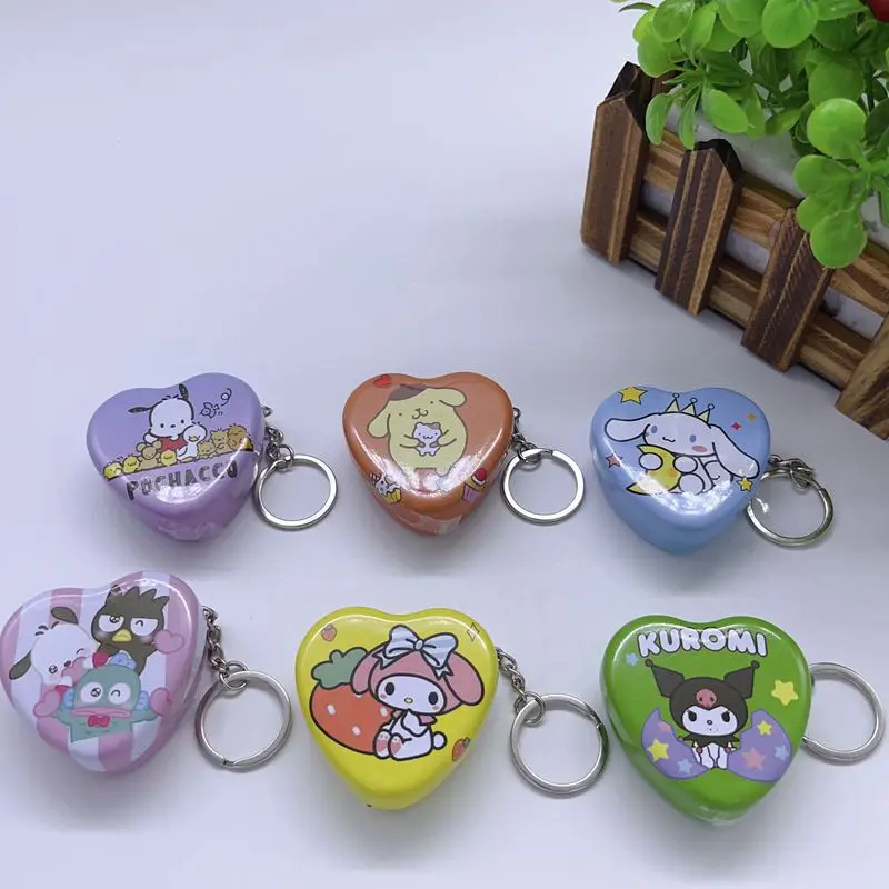 Imagem -02 - Sanrio Estacionária Cartoon Mini Tinplate Box Caixa de Armazenamento de Mudança Chaveiro Pingente Caixa de Coleção de Moedas Infantil Desktop 12 Pcs