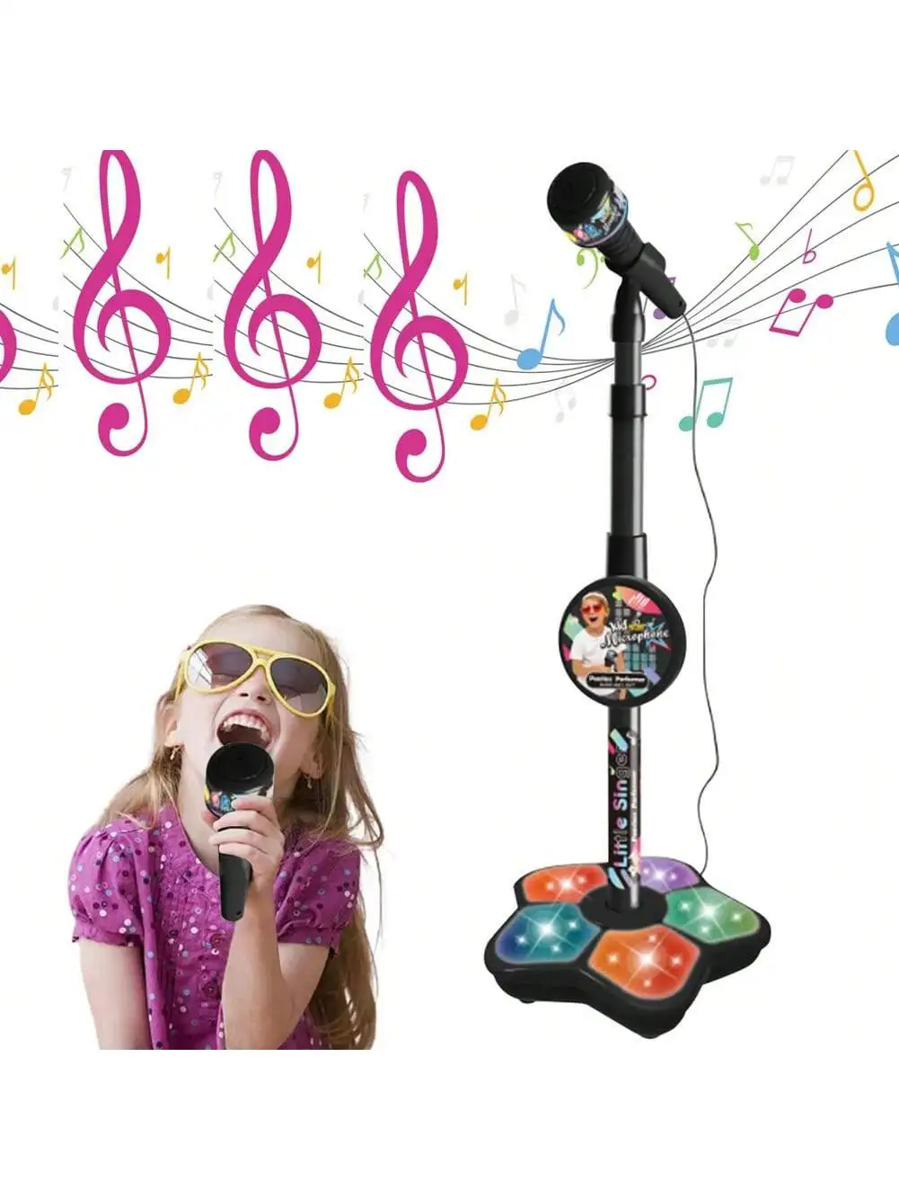Microphone chantant pour enfants, jouet avec haut-parleur de musique, Instrument de karaoké lumineux, cadeau d'anniversaire pour enfants