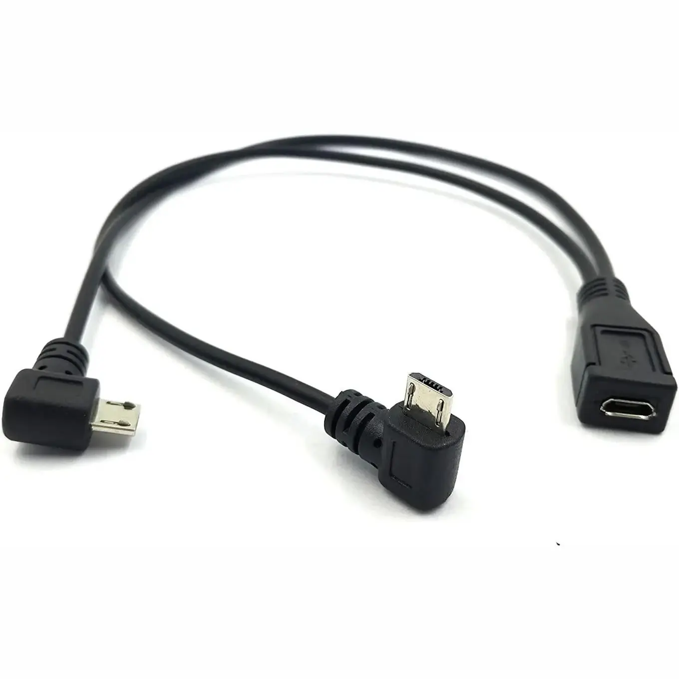 Micro USB Splitter Cable Micro USB Female 1 to 2 Micro USB Male Right Angle 90 Degree Converter High Speed Charging Cable Cord