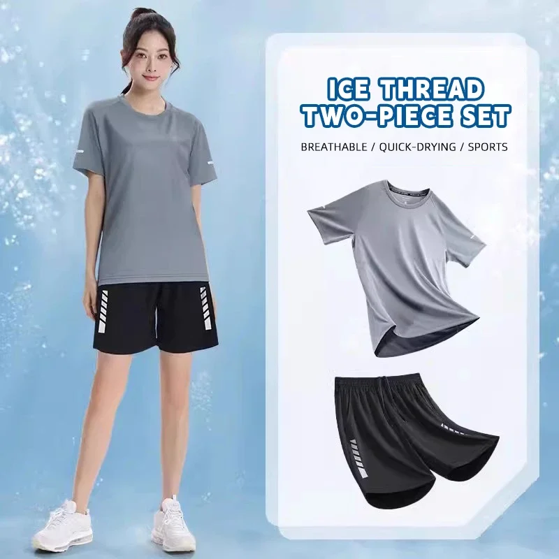 

New summer short-sleeved morning running and fitness clothes made of dry ice silk