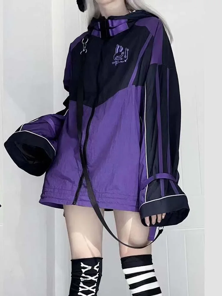 Japanese Sweet Cool Purple Women\'s Sports Jacket Ladies Autumn New Loose Slimming Zipper Cardigan Hooded Mine Style Hoodie Coat