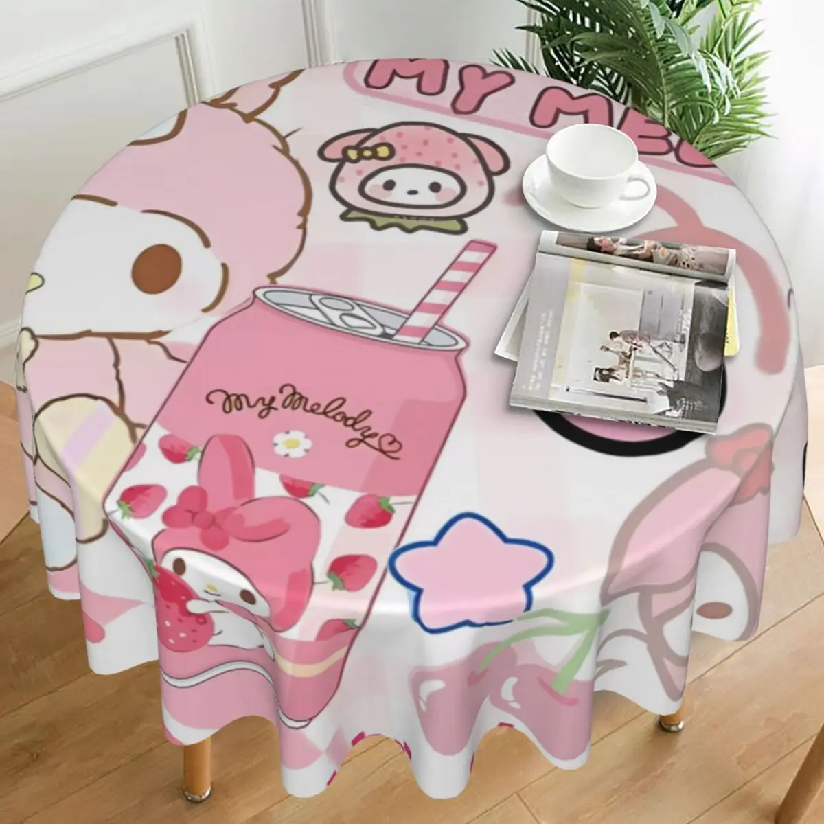 Mantel My Melody, bonito mantel redondo Retro para banquete, cubierta de mesa para fiesta de Navidad, decoración de mesa gráfica barata