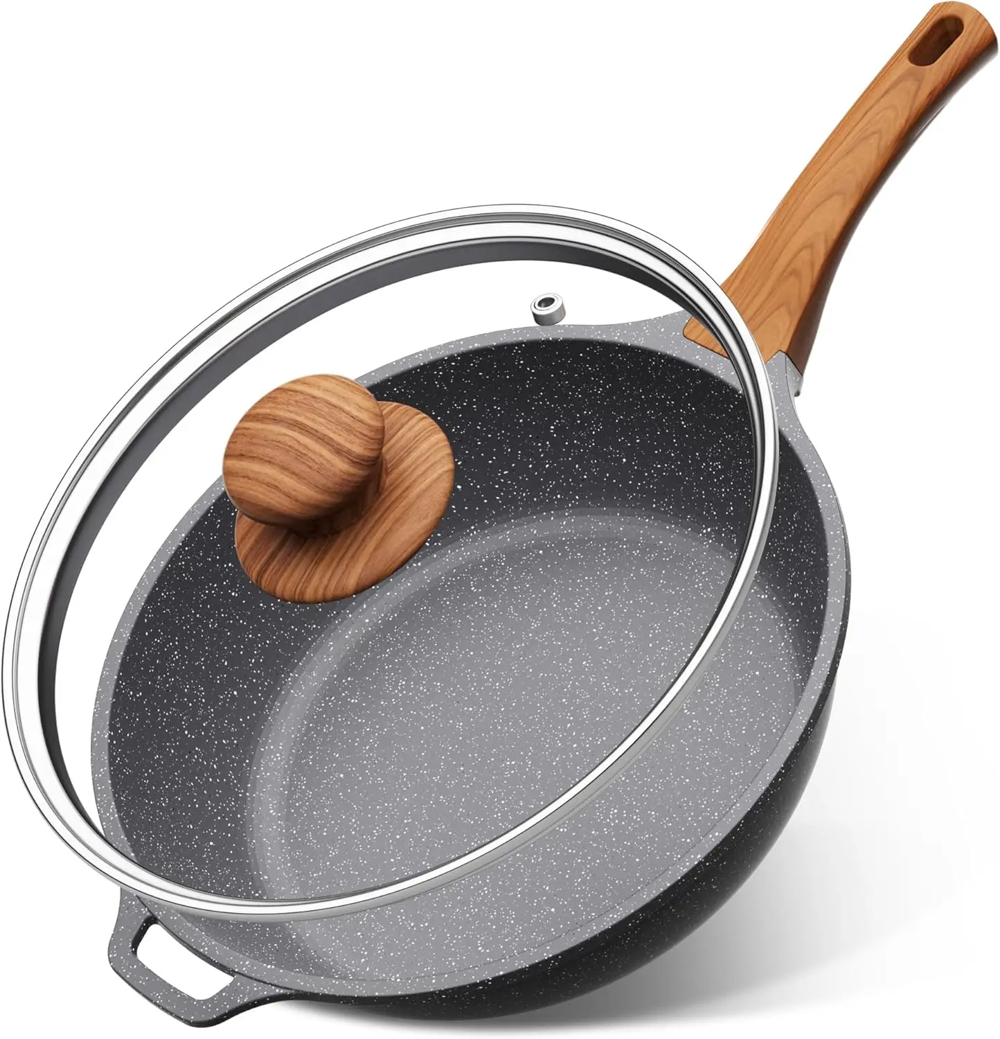 

12 Inch Nonstick Saute Pan with Lid, 5 QT Deep Skillet, Induction Compatible, PFOA Free Cookware