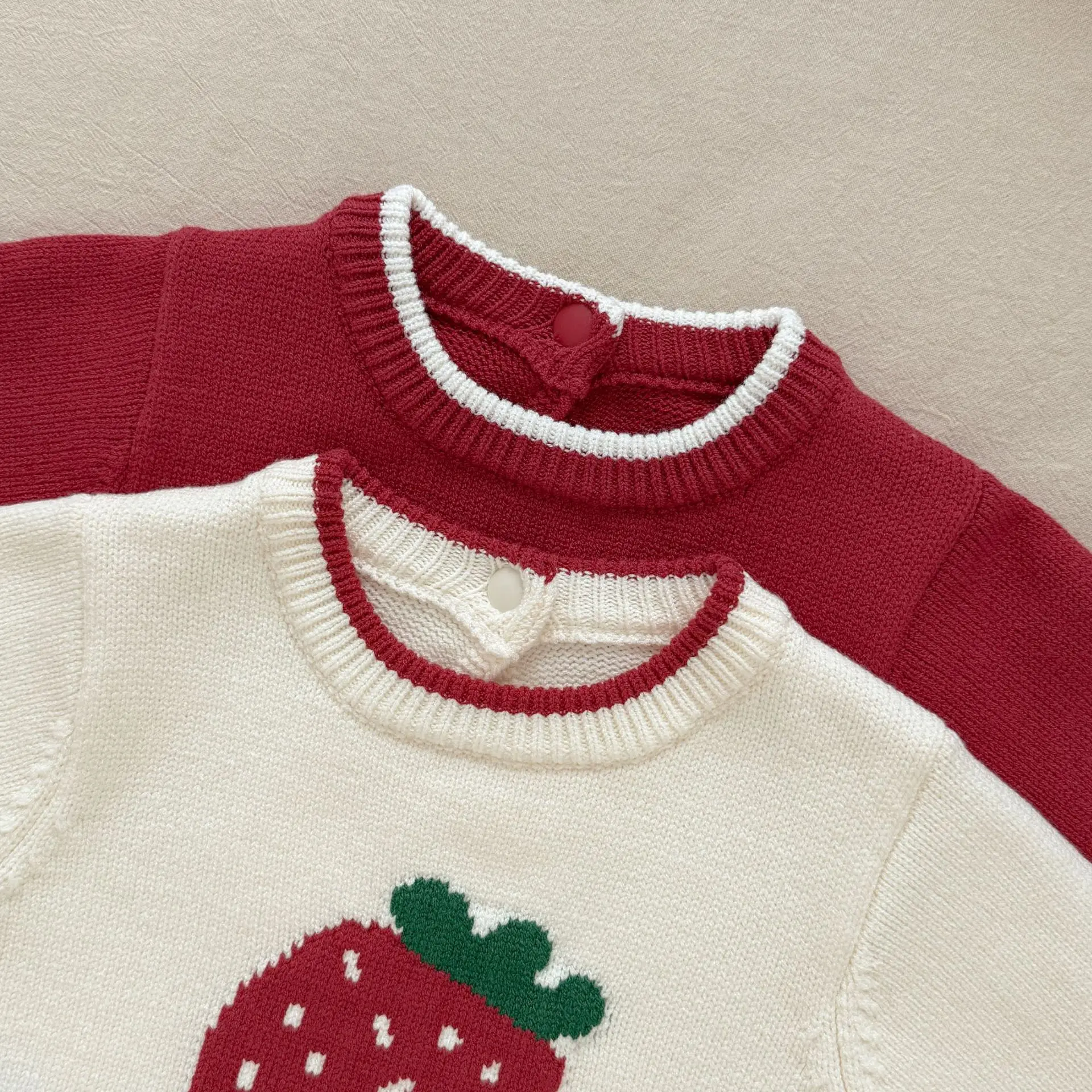 0-24M Strawberry Print Baby Girl Sweater Romper Newborn Kid Winter Clothes Long Sleeve Knit Bodysuit Thick Warm Outfit