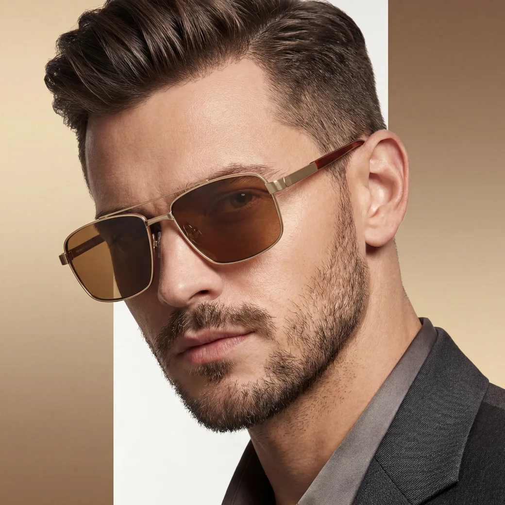 Pure Titanium Trendy Polarized Anti-ultraviolet Sunglasses for Men Stylish Double Beams Square Sun Glasses UV400 Sunglass Shades