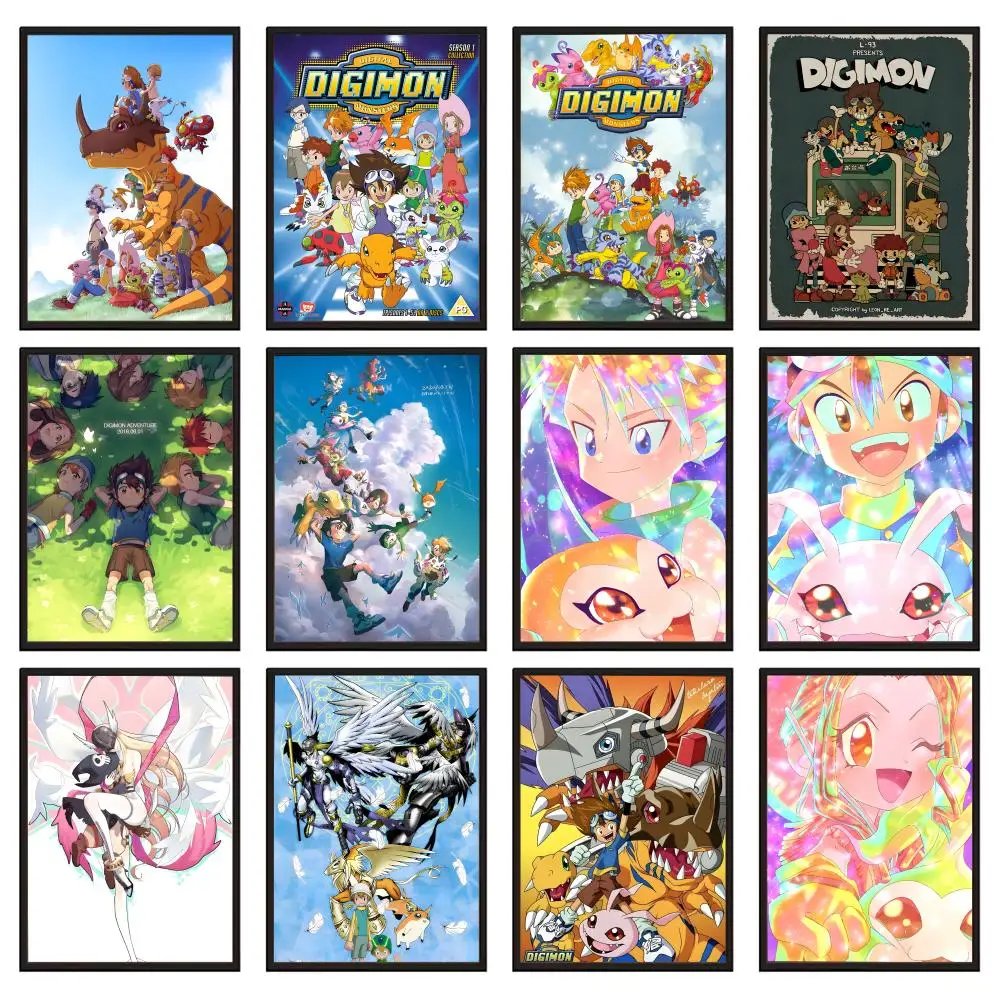 Anime Digital Monster Digimon Poster For Office Bedroom Coffee Home Decor Durable Waterproof Aesthetic Stickers Wall Art HD