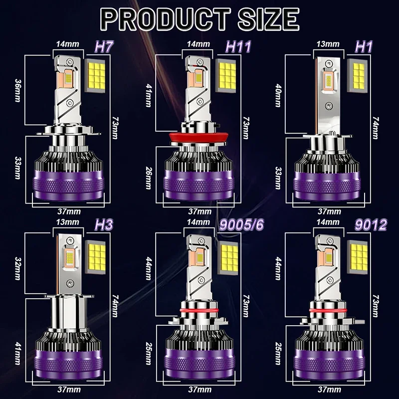 Lampu LED, 2 buah 800000LM H7 H3 H4 H11 H8 H1 24 buah 8054 CSP HB3 9005 HB4 9006 9012 HIR2 H9 Mini Auto Diode lampu kabut Plug & Play