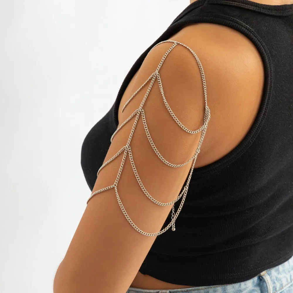 Metal Shoulder Chain Simple Shoulder Ornament Punk Tassel Body Chain Multilayer Adjustable Shoulder Necklace Ladies