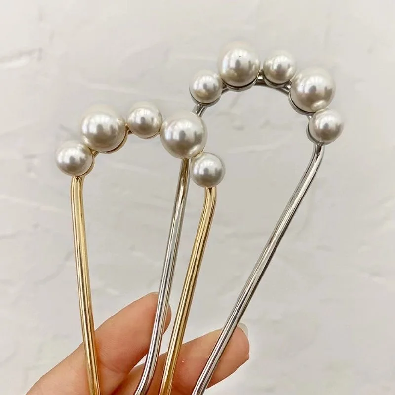 1/2pcs Vintage Pearl Hairpins Women Elegant U Shaped Hair Clips Korean Headwear Sticks Bun Minimalist Metal Forks Styling Tools