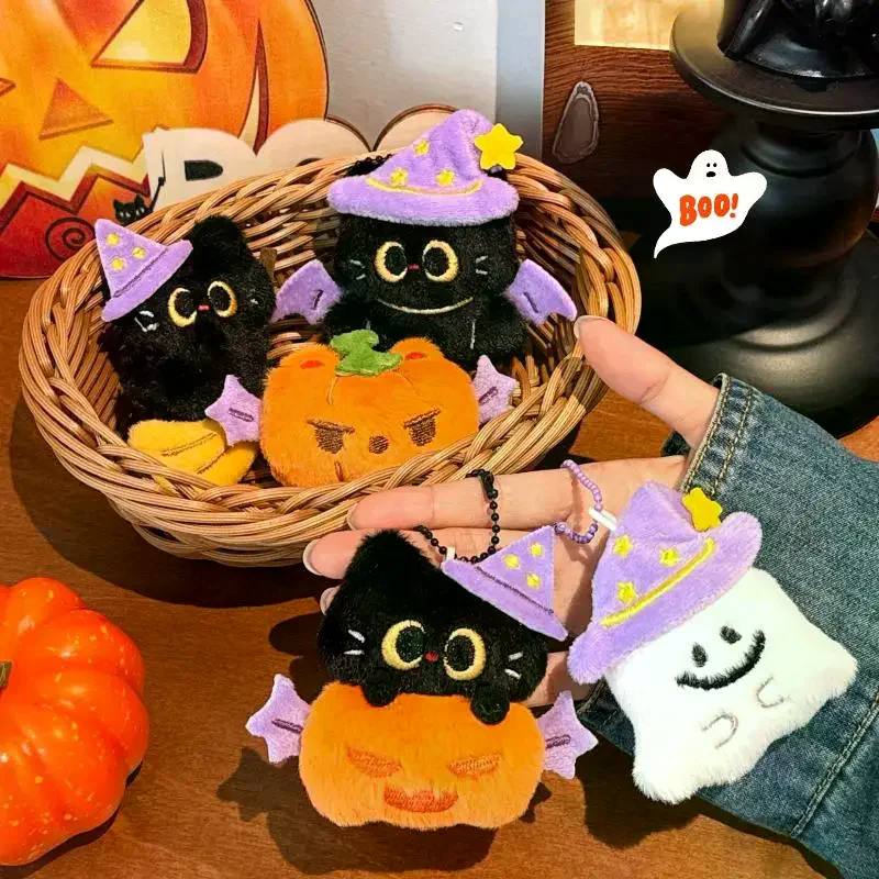New Halloween Plush Keychain Pumpkin Ghost Black Cat Trick Or Treat Cartoon Bag Charm Party Gifts Keychain Accessories