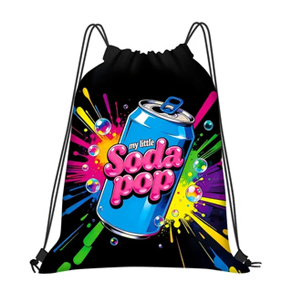 1Pcs Colorful Beverage Print Drawstring Bag, for Gym Sports Party Favors Daily Storage Ideal Gift for Friends