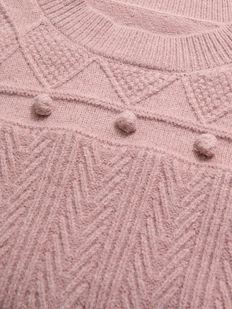 I BELIEVE YOU Gray Pink Crochet Wheat Jacquard Sweater for Women 2024 Autumn Winter Warm Soft Wool Knitted Sweater 2244125749