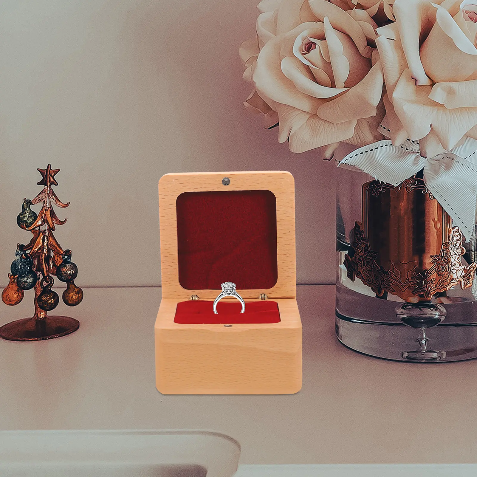 

Wooden Ring Box Elegant Wedding Ring Holder Storage Case for Rings Earrings Jewelry Display Organizer Gift Jewelry Display Box