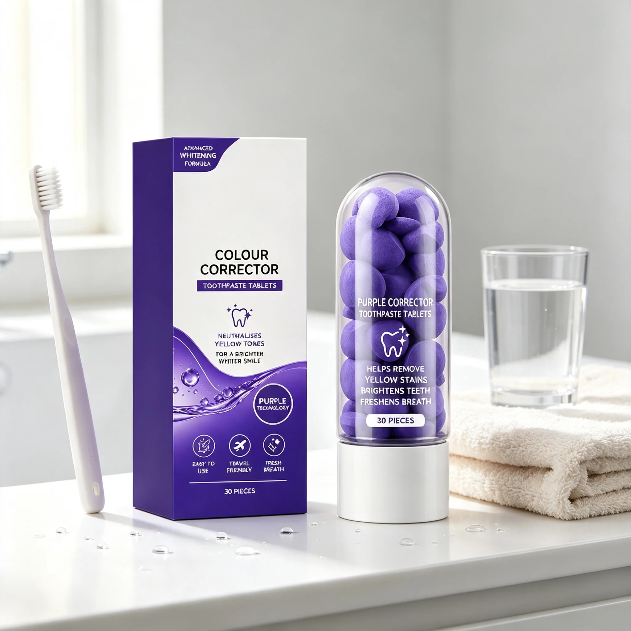Purple Chewable Toothpaste Tablets Mint Fresh Oral Deep Cleaning Stain Removal Fresh Breathing Business Trip Outdoor Activities