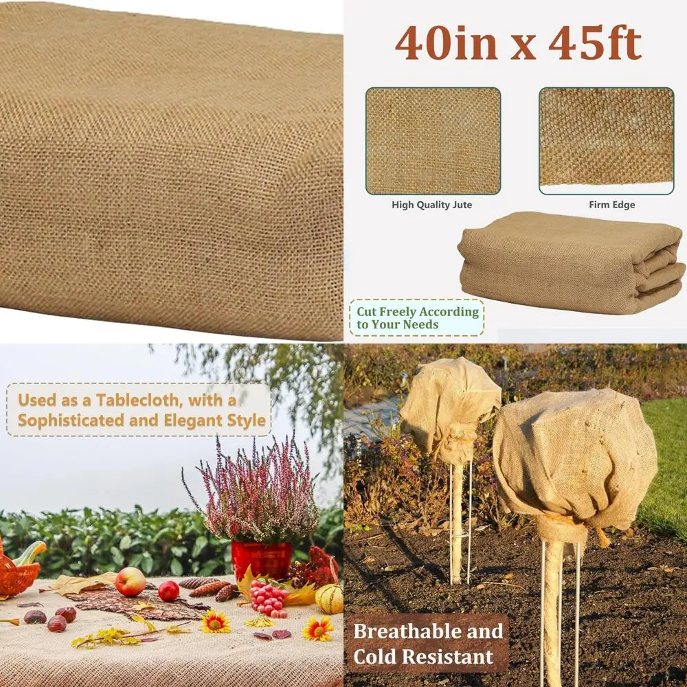 

40x45ft Natural Burlap for Winter Plant Protection, Frost-Resistant Garden Cover, Ideal for Shrubs & Potted Plants, Party & Home
