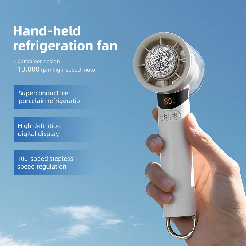 LED Portable Electric Fan Semiconductor Refrigeration Handheld Fan 13000 Speed USB Rechargeable Cooling Fan Air Cooler Outdoor