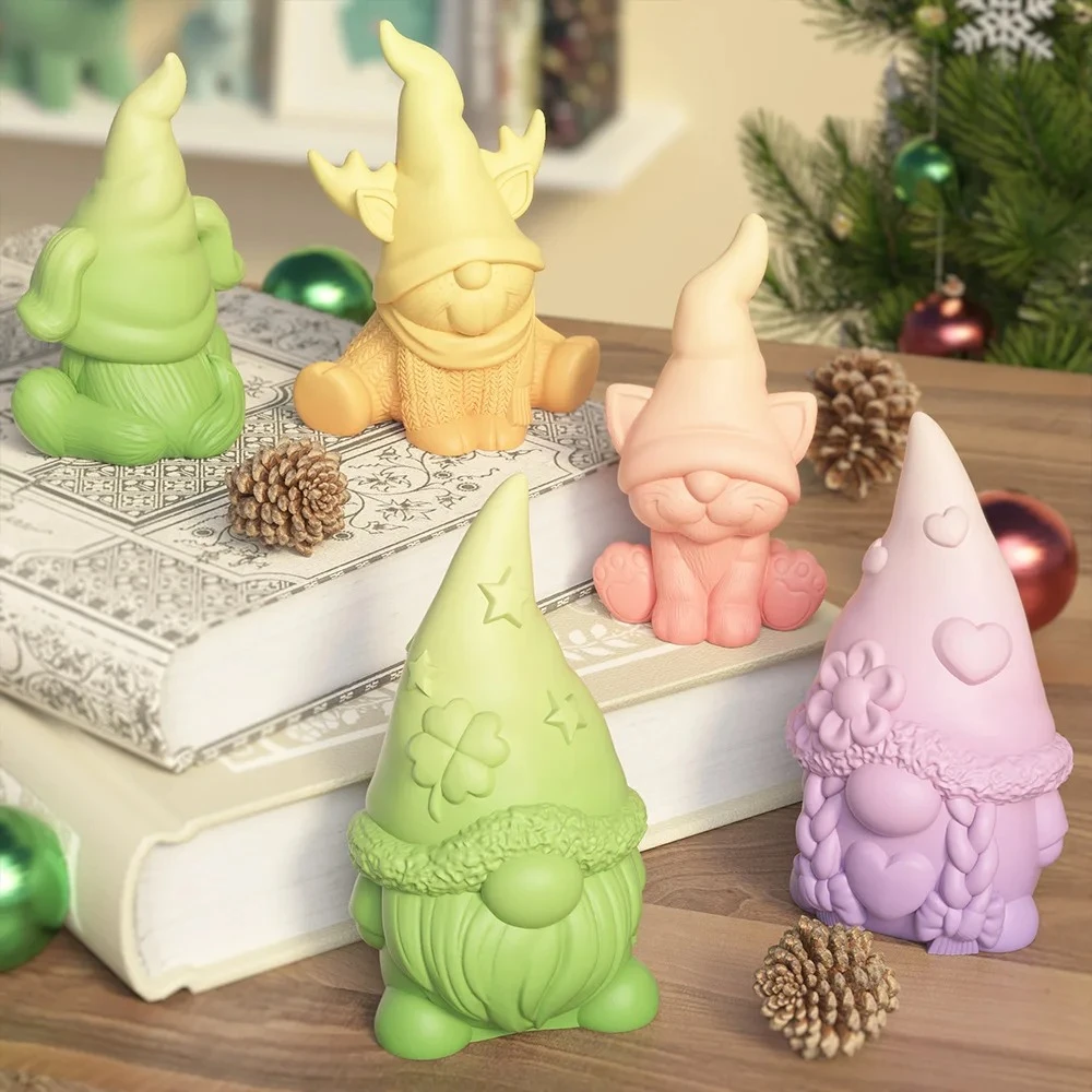 Molde de silicona 3D de Navidad con diseño de duende y vela, molde DIY de resina epoxi y yeso con forma de animal de Navidad (ciervo), accesorios para manualidades y regalos festivos