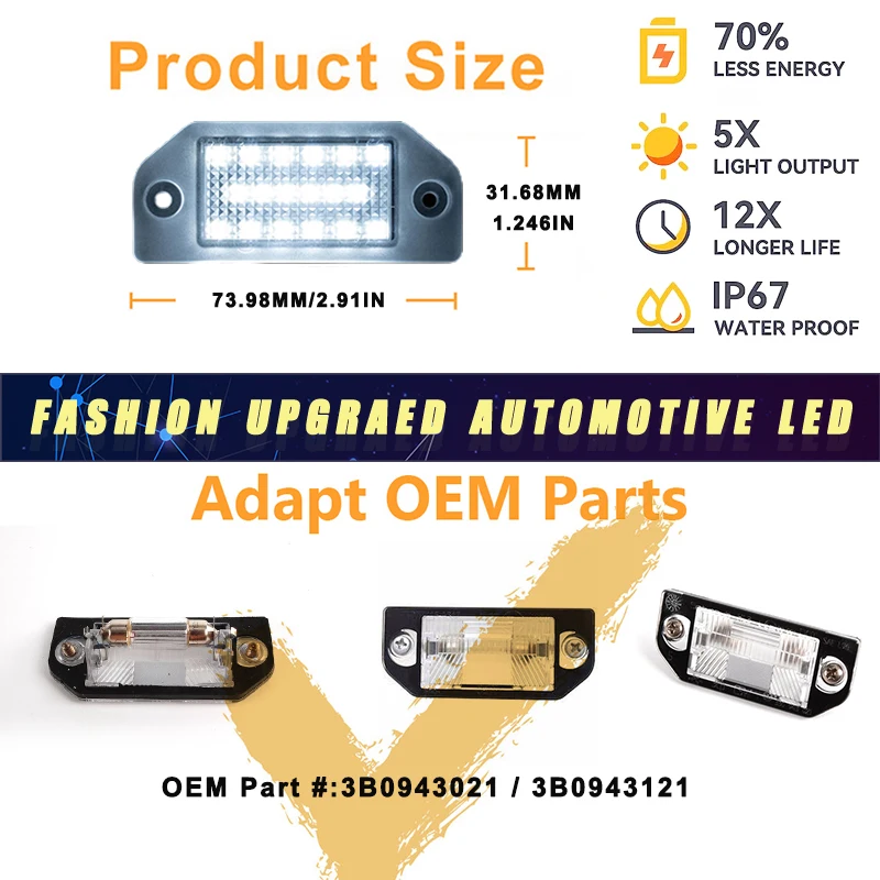 For VW Passat B5 1996 1997 1998 1999 2000 2001 Car LED Rear Licence Plate Light Bulb Left Right OEM 3B0943021 2PCS