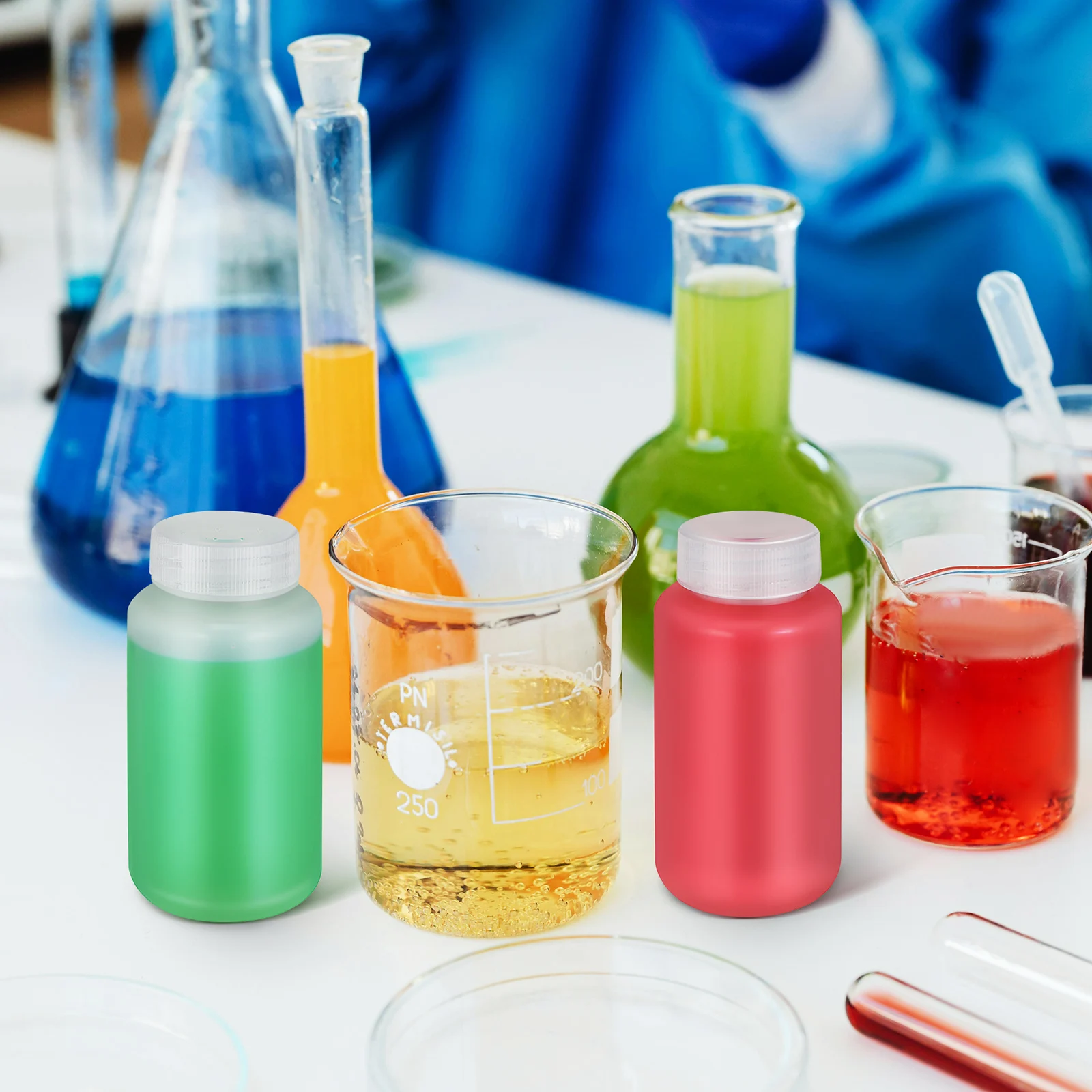 

5Pcs Wide Mouth Lab Sample Bottles 250ml Plastic Chemical Containers for Liquids and Reagents Plastic Vials with Caps