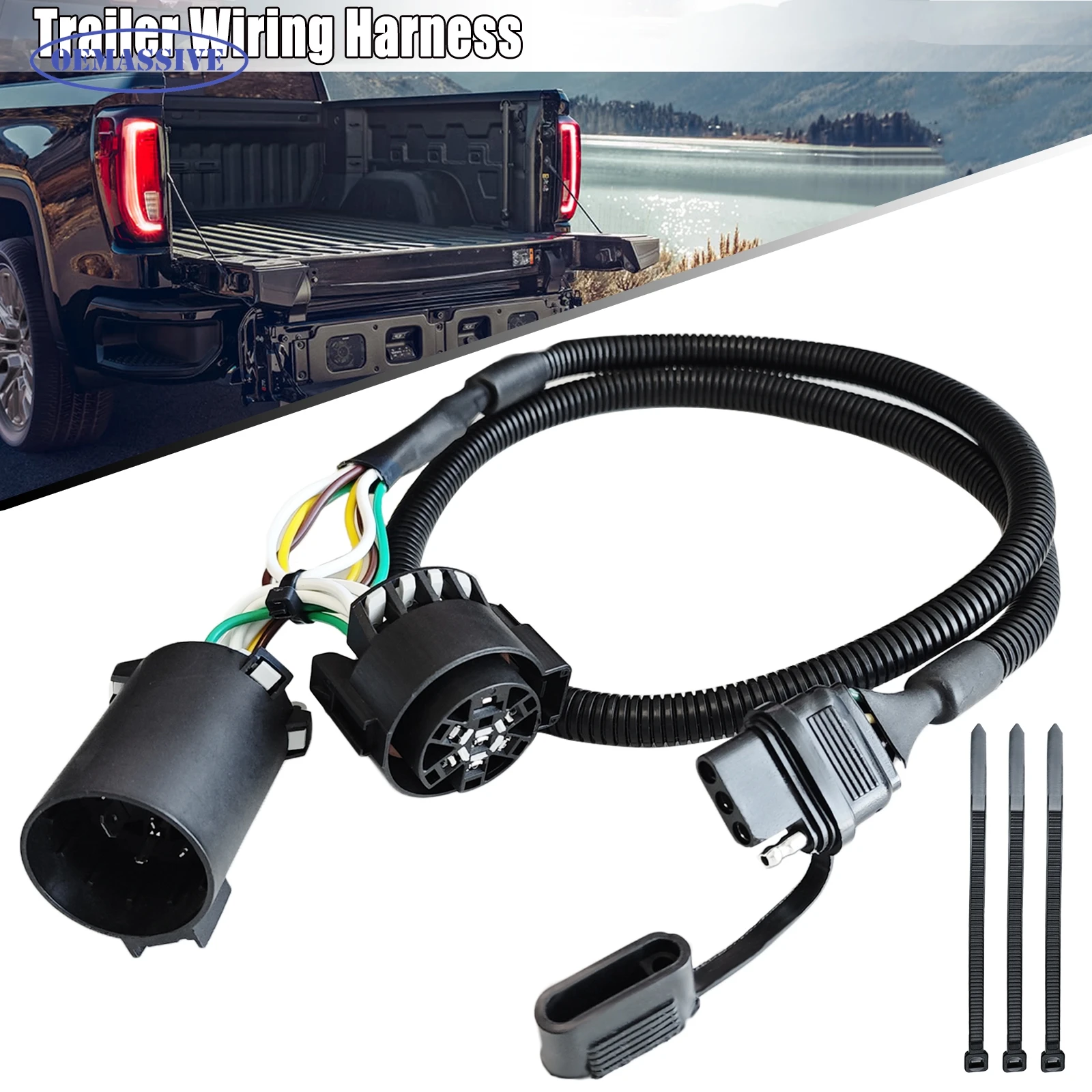 7 Pin to 4 Pin Trailer Wiring Harness Standard 7 Way USCAR Plug Socket for Tailgate Light Bar Adapter 41 Inches Wire Factory Tow