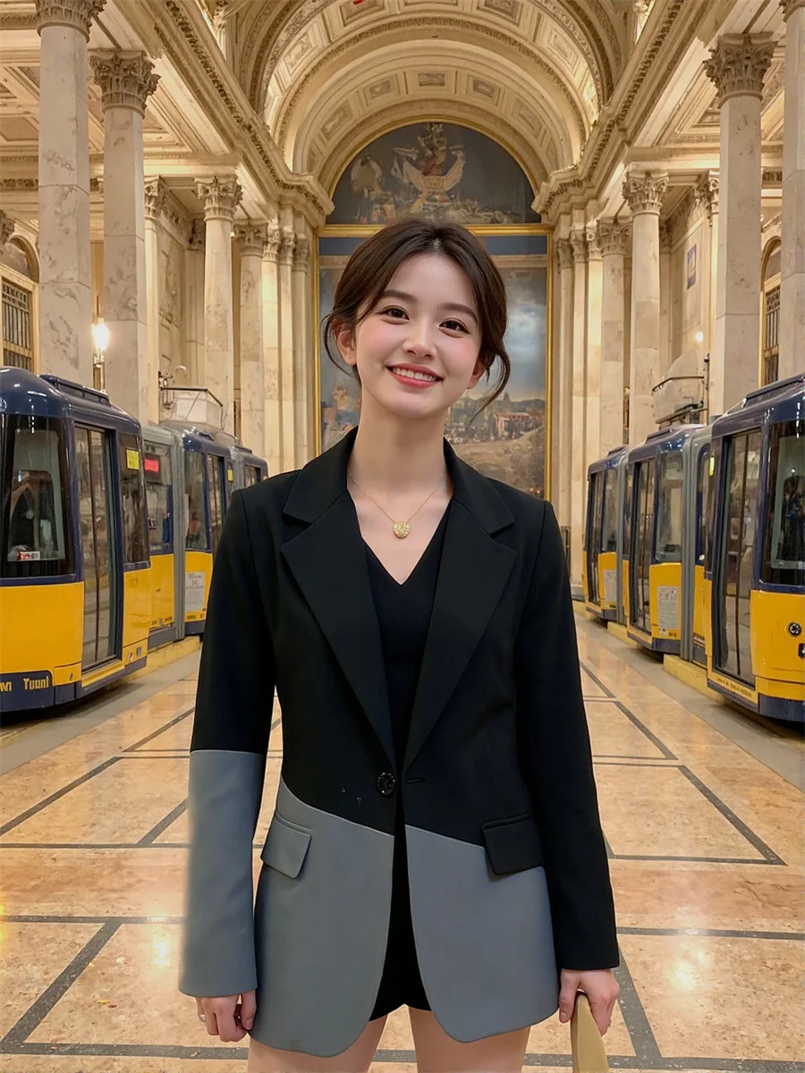 

Patchwork Loose Notched Blazers For Woman 2025 Clothes Women Artificial College Early Wedding Drapey Layered Skinny Drape Tender