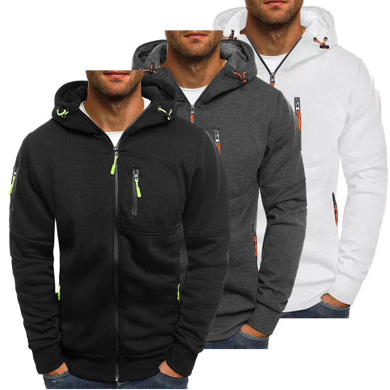 Sudadera con capucha con cremallera y múltiples bolsillos para hombre, ropa deportiva para correr y ocio, abrigo con cremallera, otoño e invierno, novedad